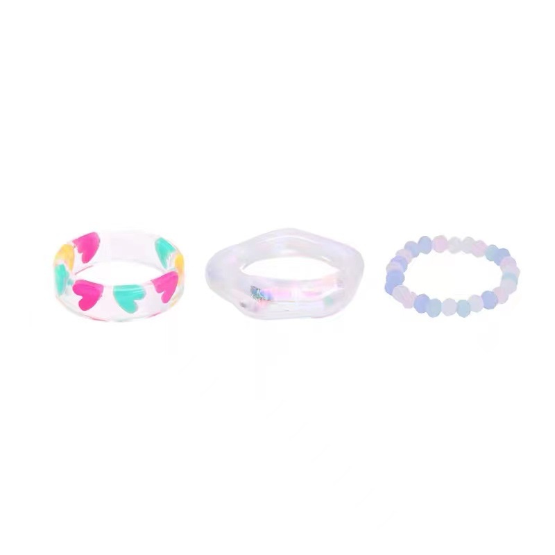 3pcs / Set Cincin Manik-Manik Hati Bahan Resin Gaya Korea Untuk Wanita