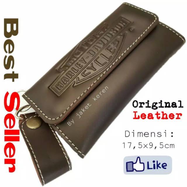 Dompet bikers pria HD Harley Davidson panjang kulit asli sapi
