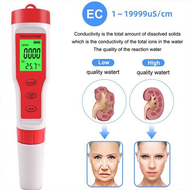 PH TDS EC TEMP Meter Water Quality Tester 4 in 1 Function EZ-9908 terster meter