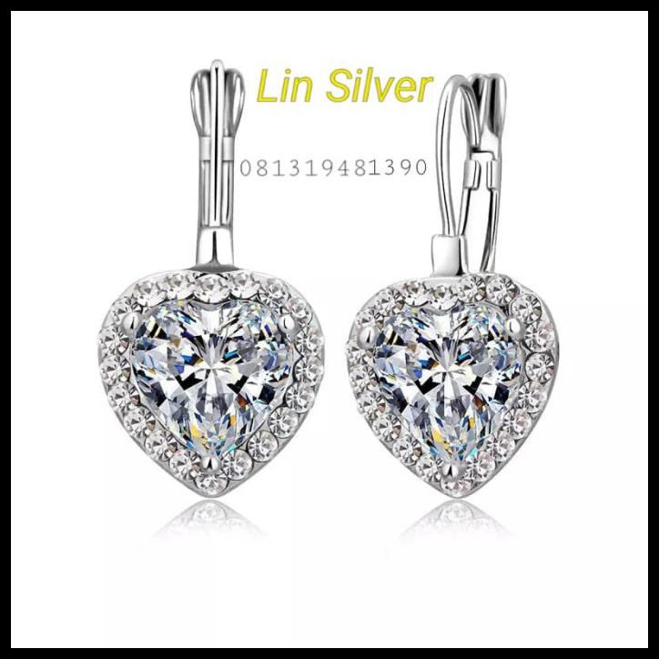 ANTING LOVE / HATI / HEART LAPIS EMAS PUTIH PERAK SILVER 925