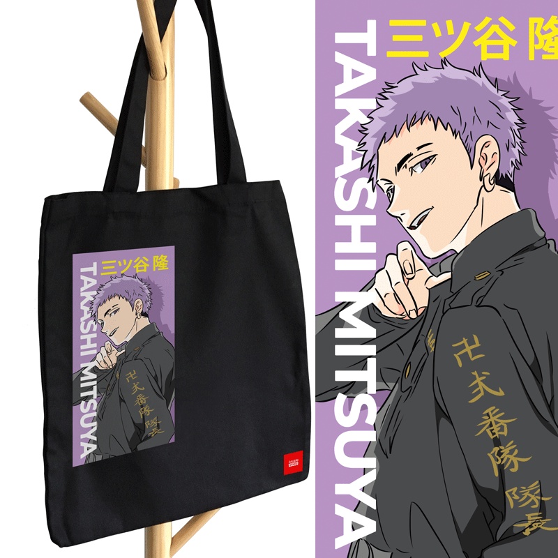 TOKYO REVENGERS Totebag Kanvas Premium / MITSUYA TAKASHI / Totebag Hitam Resleting / Totebag Anime Terbaik