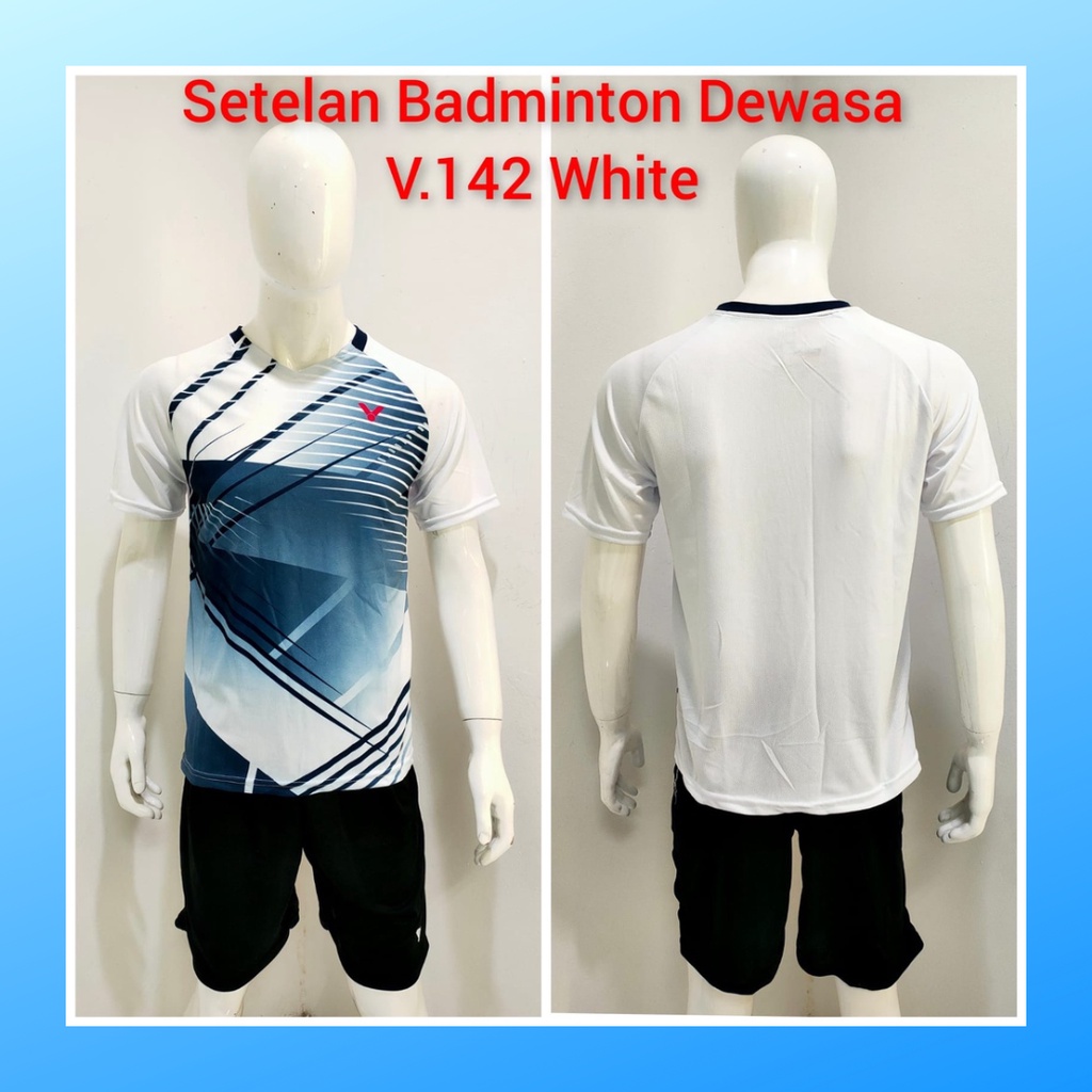 Kaos bulutangkis pria setelan baju celana badminton jersey wanita dewasa t-shirt outfit seragam jarsey kostum olahraga pakaian apparel sport jersy bulu tangkis casual jersi sudirman thomas uber cup print custom suit V142 putih polos