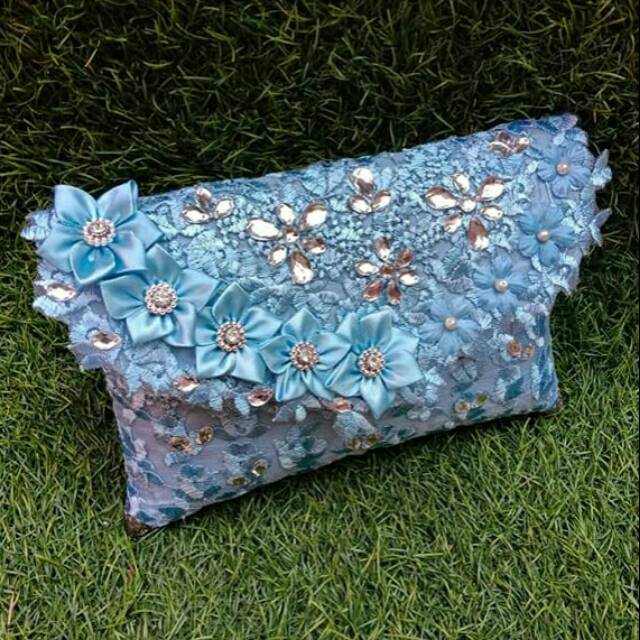 Clutch Brokat Biru Silver