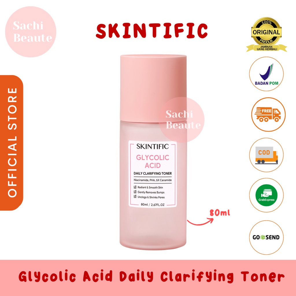 SKINTIFIC Glycolic Acid Daily Clarifying Toner 80ml Moisturizer BPOM