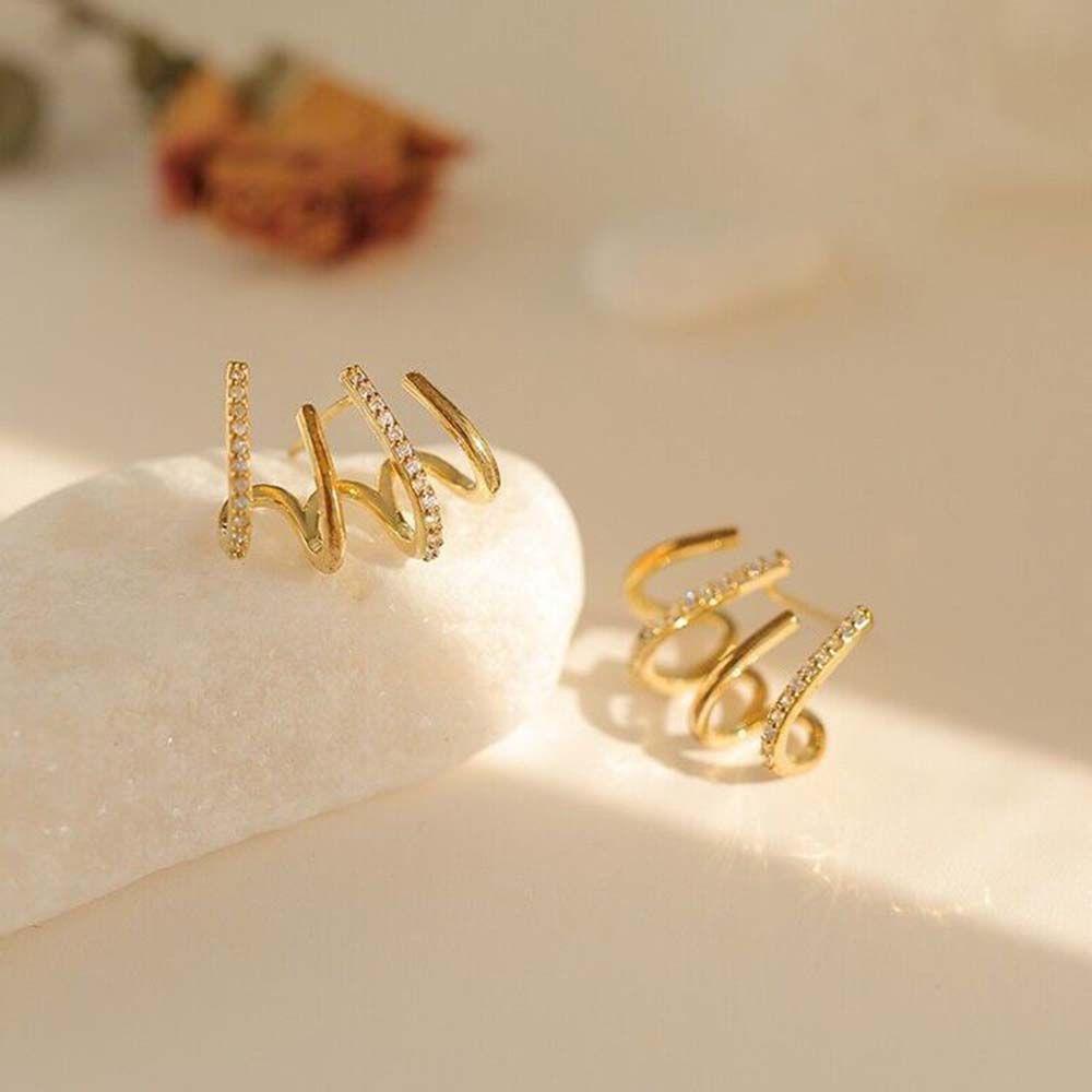 Lily Stud Earrings Simple Four-row S925 Needle Berlian Imitasi Berbentuk U