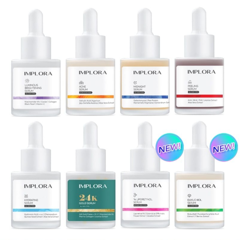 SERUM IMPLORA ACNE SERUM / BRIGTENING LUMINOUS / MIDNIGHT SERUM / PEELING SERUM / HYDRATING / BAKUCHIOL / RETINOL