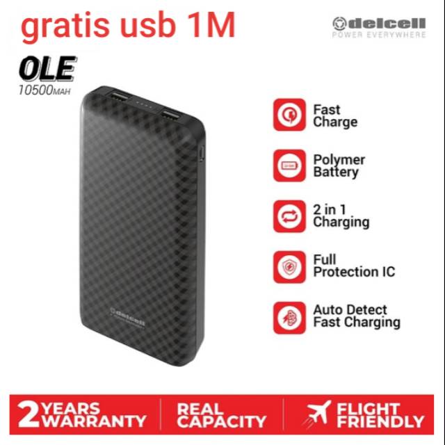 Powerbank delcell ole 10500 mah original bergaransi