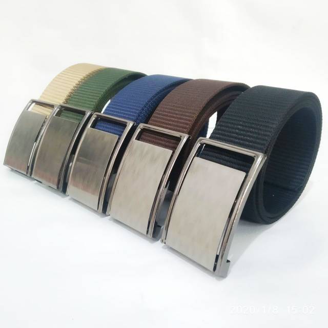 Ikat Pinggang Pria Sabuk Polos Gesper Metal Buckle Kanvas Nylon Polyester