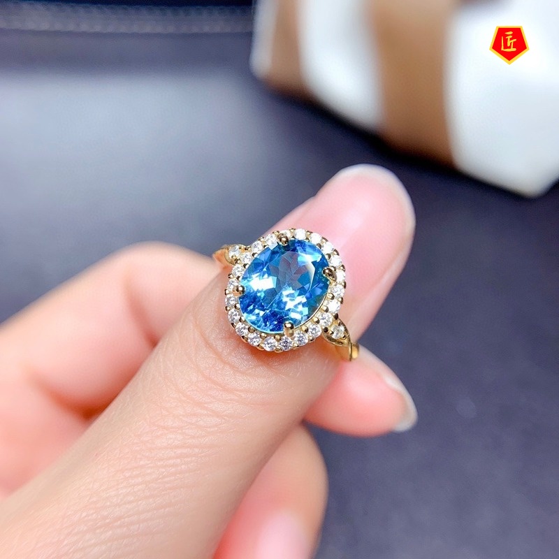 [Ready Stock]Simple Fashion Gold Natural Blue Topaz Ring