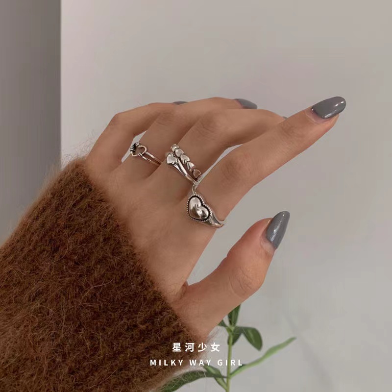 IFYOU 3pcs / Set Cincin Jari Bentuk Hati Cutout Gaya Korea Untuk Wanita