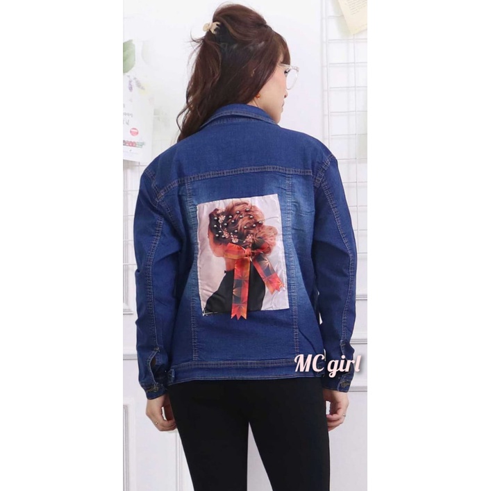 MC girl - Jaket Jeans Polos Gambar Pita 3D Wanita / Jacket Denim Gambar Belakang Pita Sequin Cewek / Jaket Lepis Gambar Pita Belakang Cewe