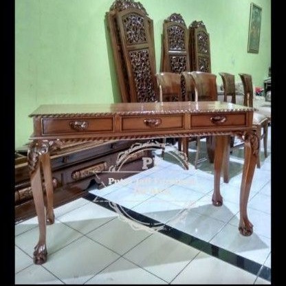 Meja konsul consule hias laci 3 ukir kayu jati