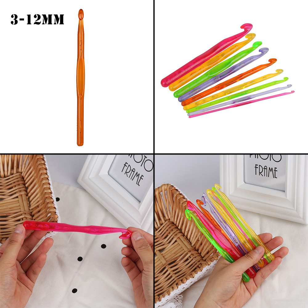 Set 9pc jarum alat rajut jahit crochet knitting acrylic 3mm-12mm hakpen hookpen import berkualitas