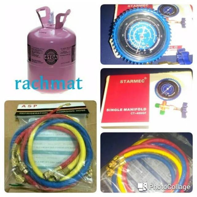Paket 1 Kg Freon R410a + Set Selang Manifold r410a Praktis untuk isi Sendiri