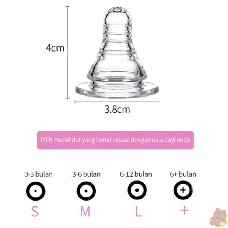 Nipple Peristaltic Slim Neck Dodo | Zippy S M L | Cocok Semua Botol | Nipple Slim Neck Silicone Lembut