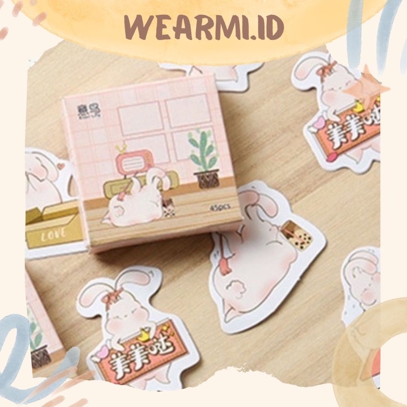 

45pcs Sticker Box Animal kelinci pink Lucu Scrapbook jurnal bujo diy stiker