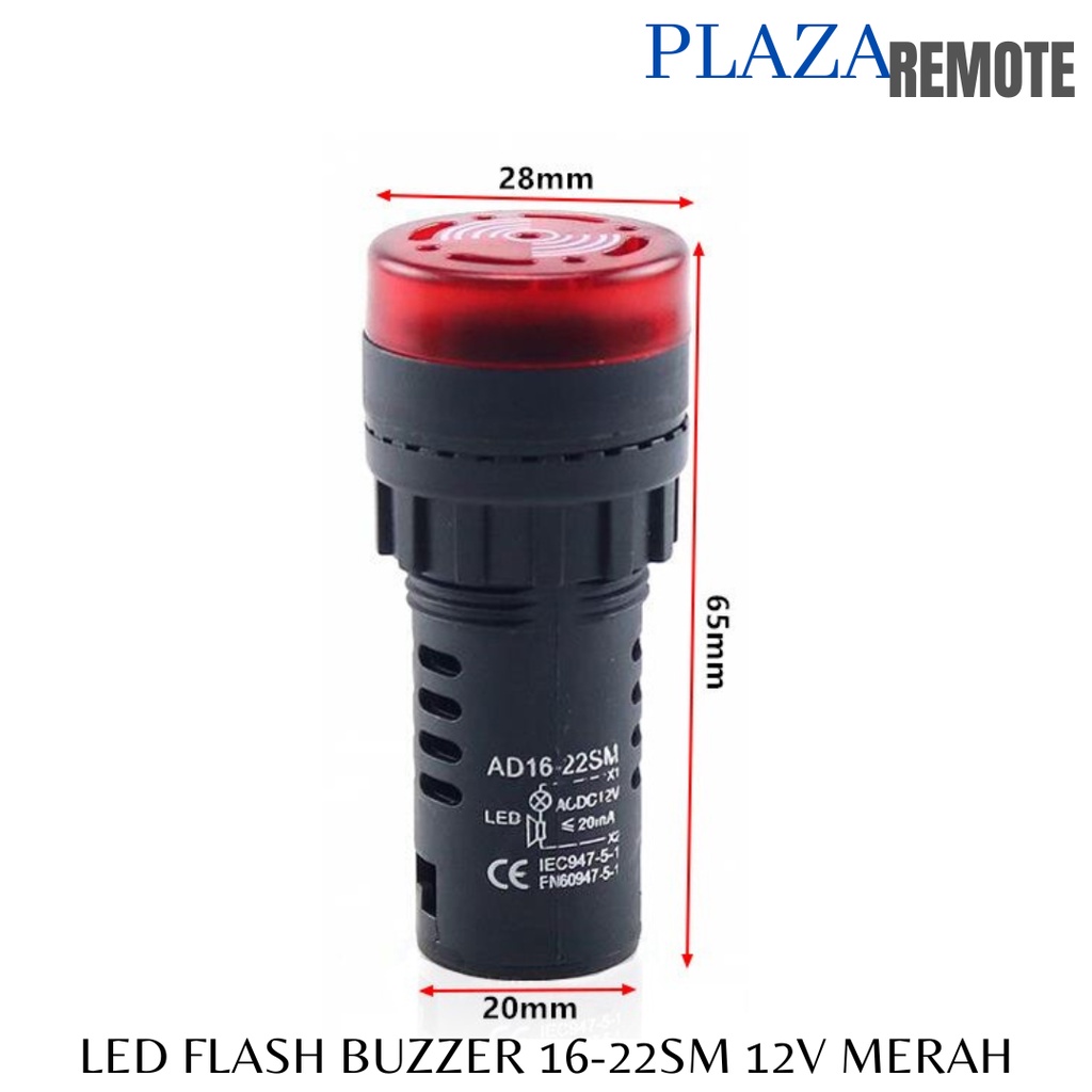 FLASH BUZZER LED ALARM SIGNAL BEEPER AC AD16-22 SM 12V