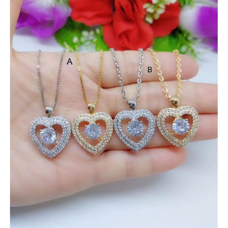 Set Xuping Kalung+Liontin Love&amp;Kotak Mata Satu Lapis emas 18k 056.057