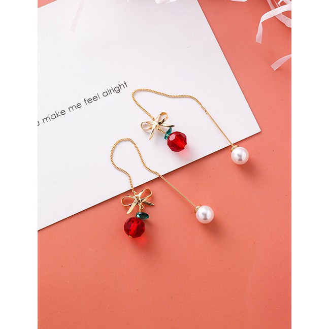 LRC Anting Tusuk Fashion Ear Wire Red Fruit Tassel Earrings F73340