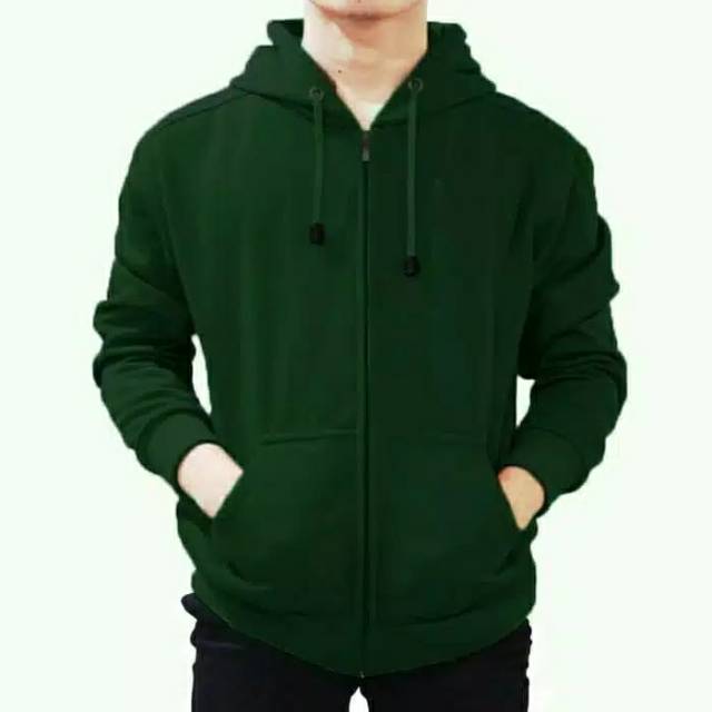 Jaket Hoodie Zipper Polos , Hijau Tua