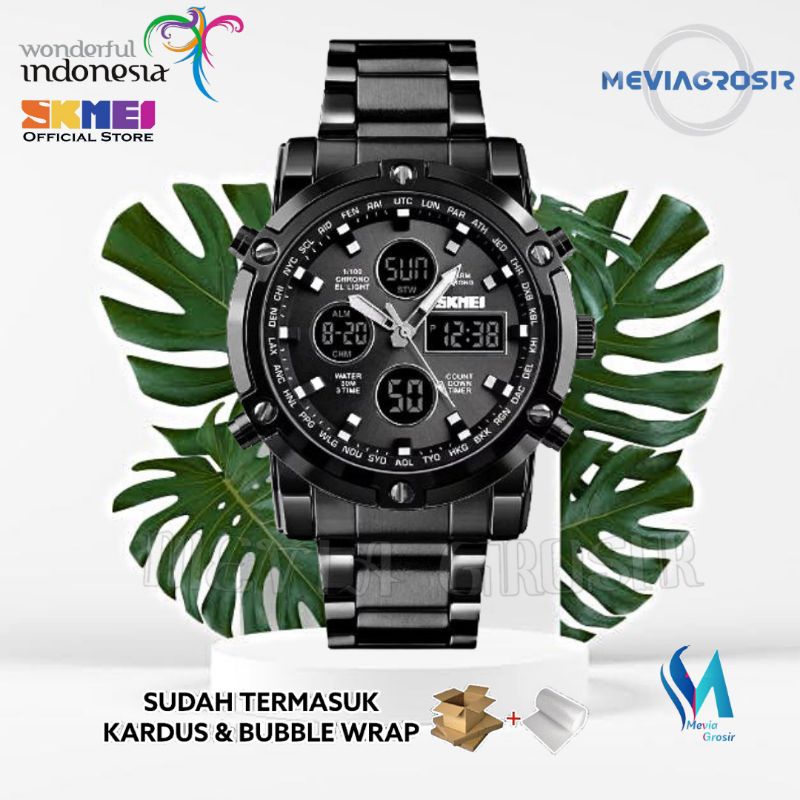 JAM TANGAN SKMEI 1389 ORIGINAL JAM TANGAN PRIA 1389 STAINLESS STEEL ORIGINAL WATER RESIST MEVIAGROSI