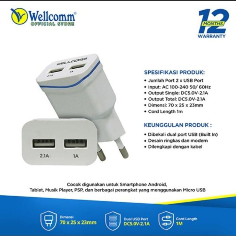 Charger Hp 2.1 Ampere List 2 Original Wellcomm