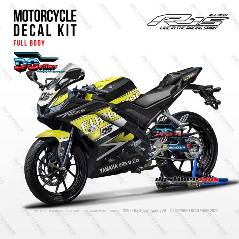 Decal Striping Full Body R15 V3 Yellow Lime DG Stiker