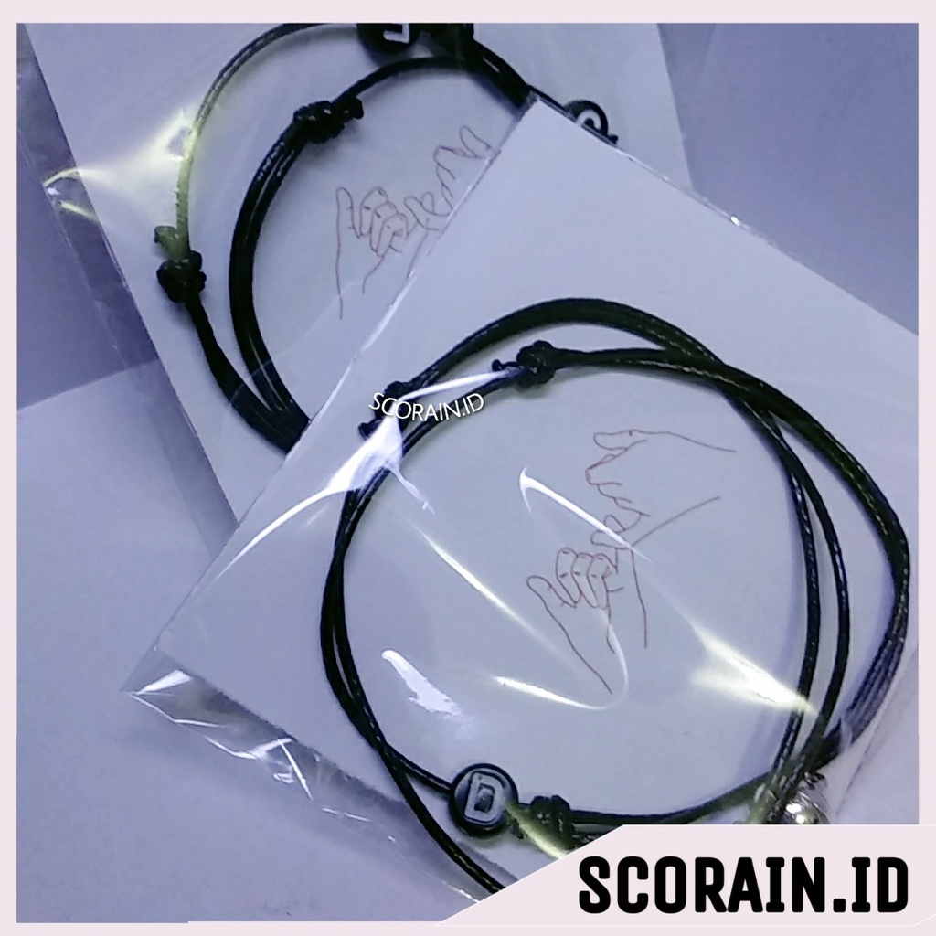 [INISIAL BULAT] GELANG COUPLE MAGNET INISIAL NAMA HITAM POLOS TALI KOREA | GELANG KAPEL PASANGAN BESTIEE BEST FRIEND | GELANG TREND KEKINIAN MAGNET COUPLE