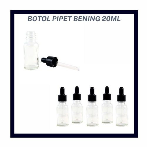 TERMURAH BOTOL KACA PIPET UKURAN 20 ML BENING - TUTUP PENCET KARET HITAM - RING PLASTIK HITAM