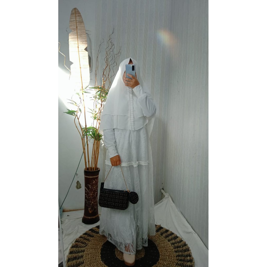 GAMIS BROKAT PUTIH SYARI PENGANTIN WALIMAH TERBARU BRIDE AKAD MURAH PREMIUM LAILA BRAND