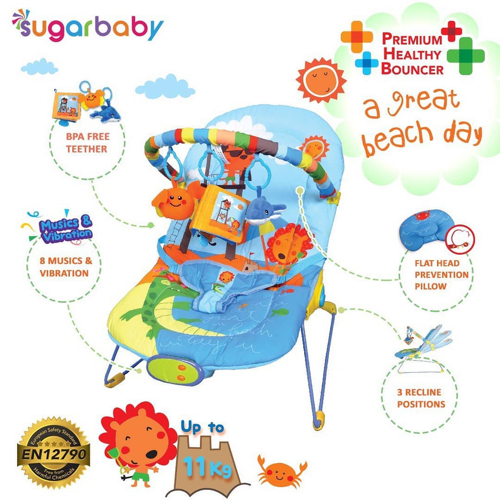 Sugar Baby Premium Healthy Bouncer Bayi 3 Recline Great Beach Day Biru