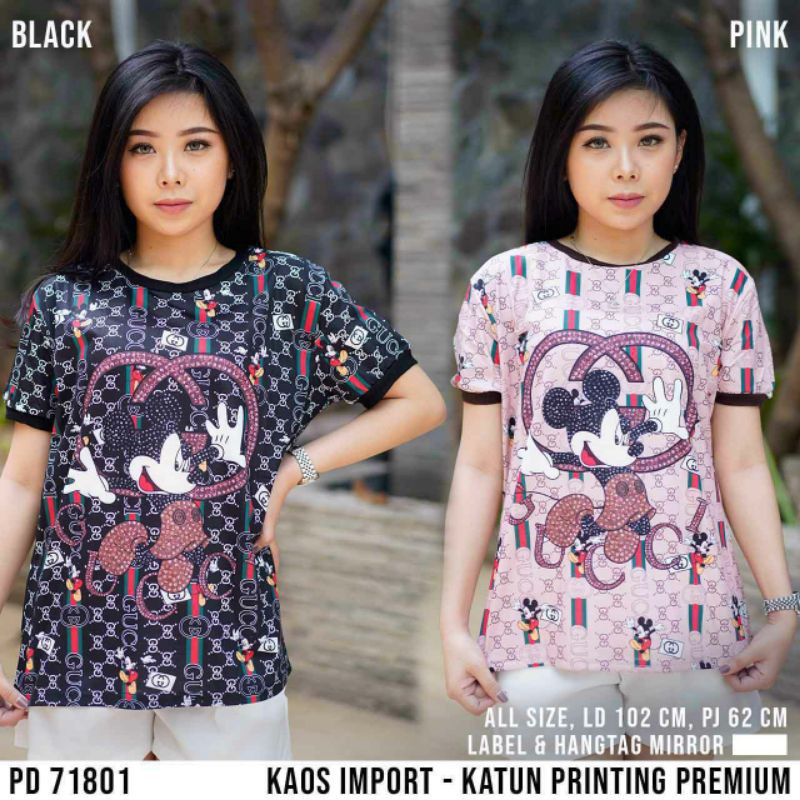 FASHION IMPORT / KAOS WANITA IMPORT BAHAN KATUN PRINTING FULL DISNEY PD 71801