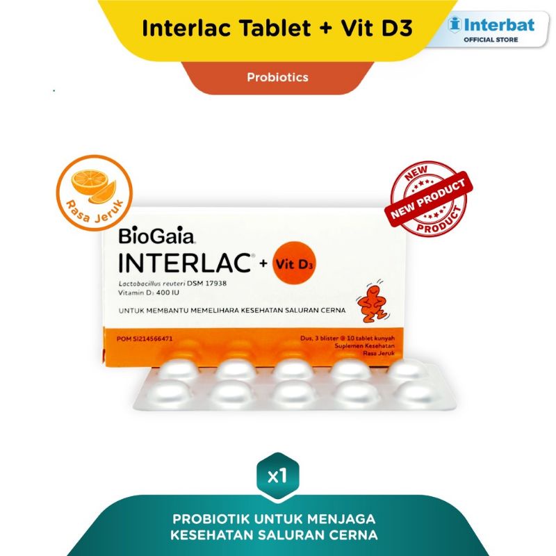 Interlac Probioctic Tablet Kunyah + Vit D3