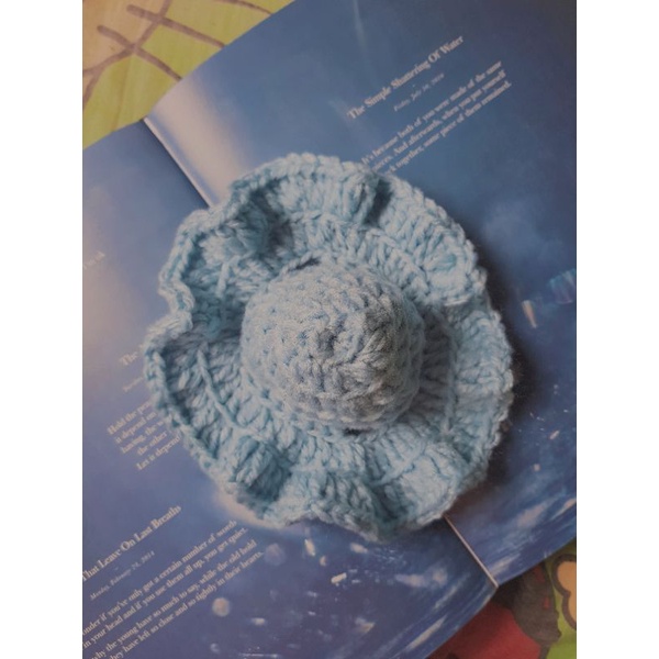 topi kucing rajut handmade-biru langit