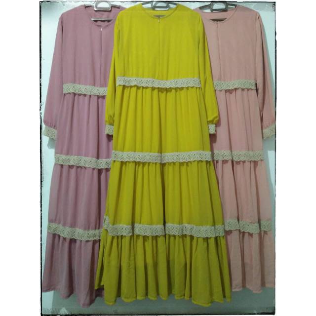 Gamis syari ceruty babydoll renda susun dress pesta kondangan gamis dewasa