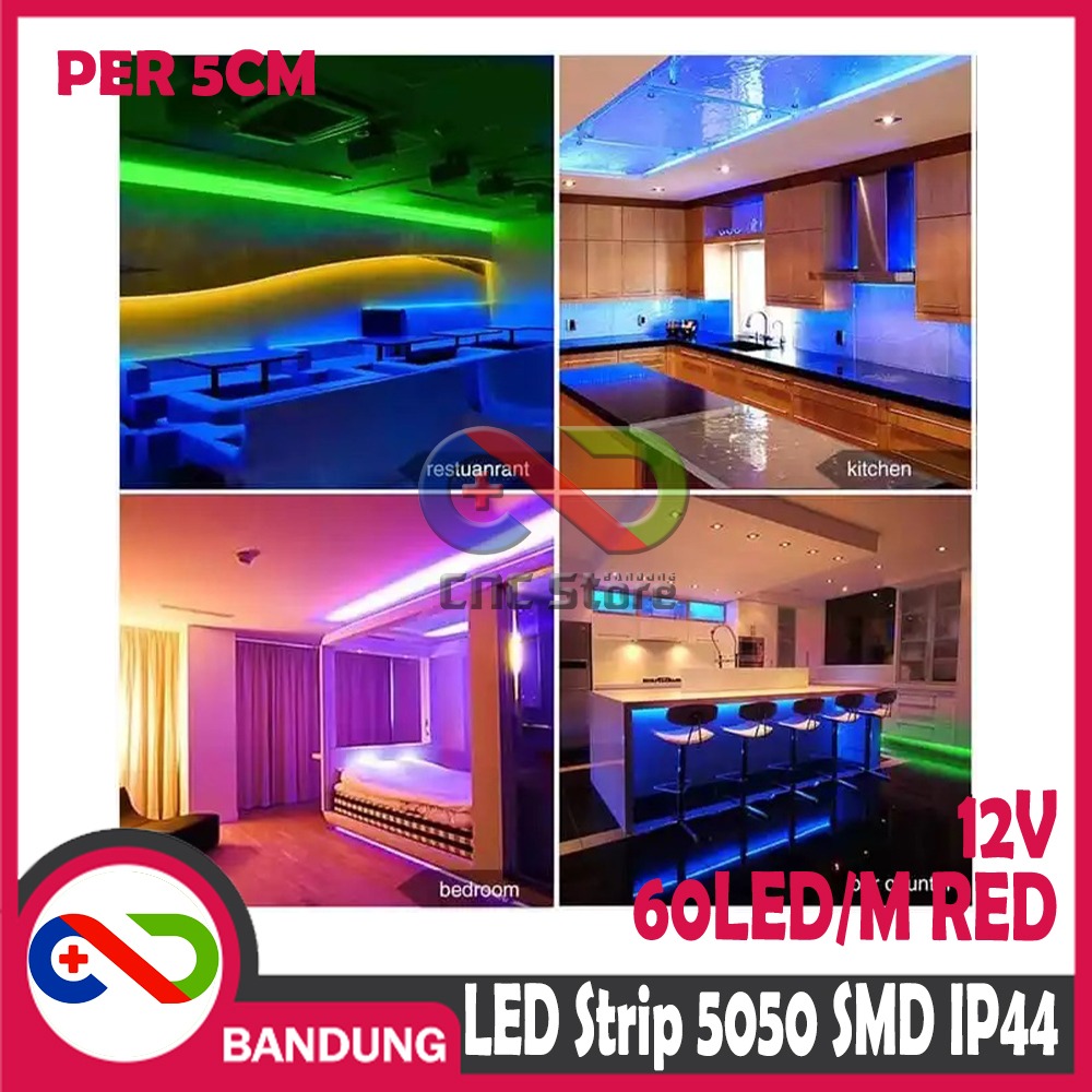 LAMPU LED STRIP LIGHT MERAH 5050 SMD IP44 OUTDOOR 5 CM WATERPROOF