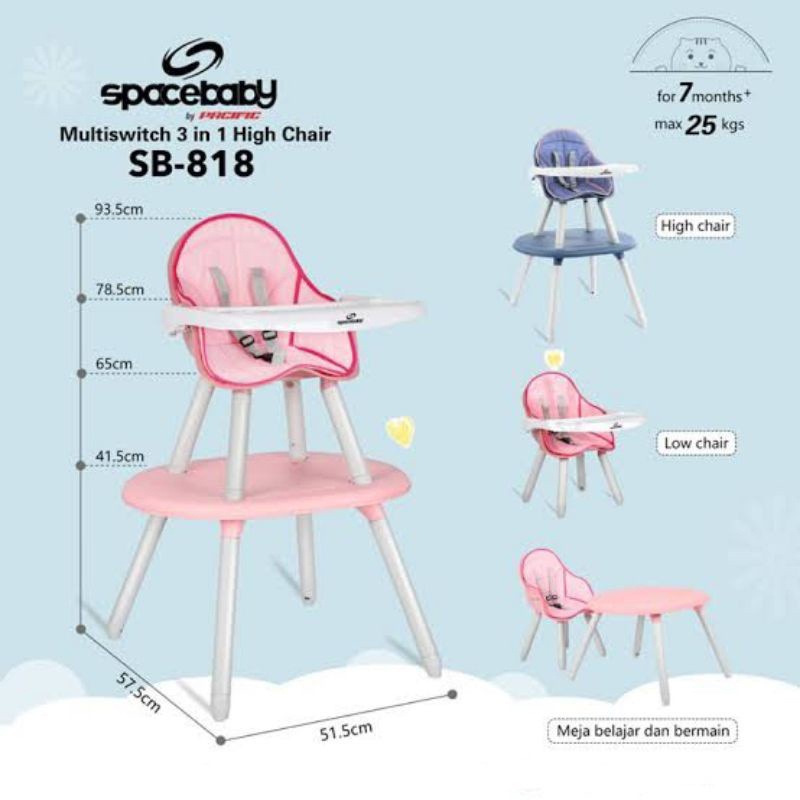Kargo Baby High Chair Spacebaby SB818 Multiswitch 3 in 1 Kursi Makan Anak Bayi Balita By Pacific-3