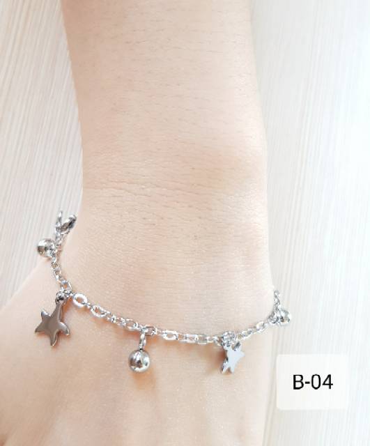 SET Gelang Tangan Kaki Motif Bintang Silver Titanium antikarat