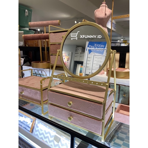 BEST SELLER INFORMA KACA CERMIN RIAS KOSMETIK GOLD JEWELRY BOX PINK TEMPAT PENYIMPANAN PERHIASAN KOS