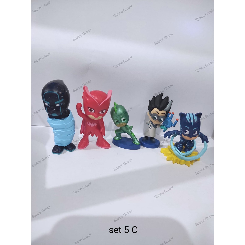 Figure Pj Mask set 5 Original Just Play Owlette Gekko Catboy Topper Kue