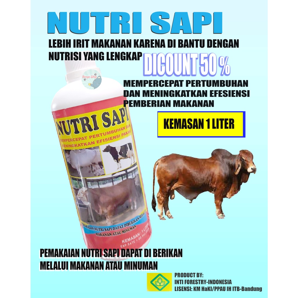 1 LITER-NUTRI SAPI atau Suplemen Hewan Ternak Mempercepat Pertumbuhan dan Meningkatkan Efisiensi Pakan-VITAMIN PENGGEMUK SAPI-OBAT PENGGEMUK SAPI-DOKOH MAKAN