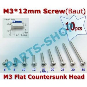 10pcs Baut M3 3x12mm Flat Countersunk Head screw baud payung 3mm*12mm + Plus