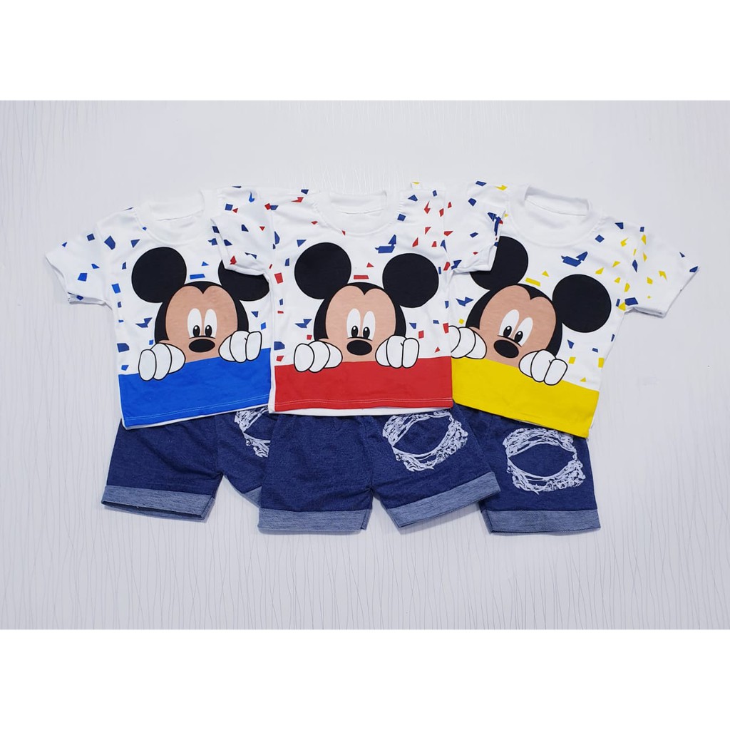 setelan baju anak laki-laki mickey / pakaian bayi cowo casual