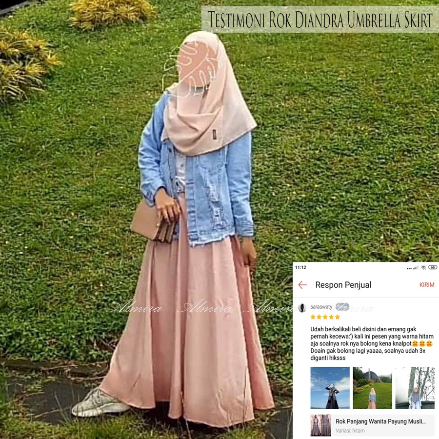 Rok Hitam Panjang Kerja Kantor Muslimah Diandra Umbrella Skirt Griyaraditya Almira