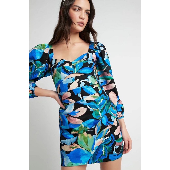 Dress casual import Blue Cut Out korea style biru