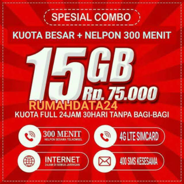 TERMURAH Kartu Sakti Combo Telkomsel SIMPATI AS LOOP internet Nelpon SMS (SUDAH 4G) 75k 15gb 75rb