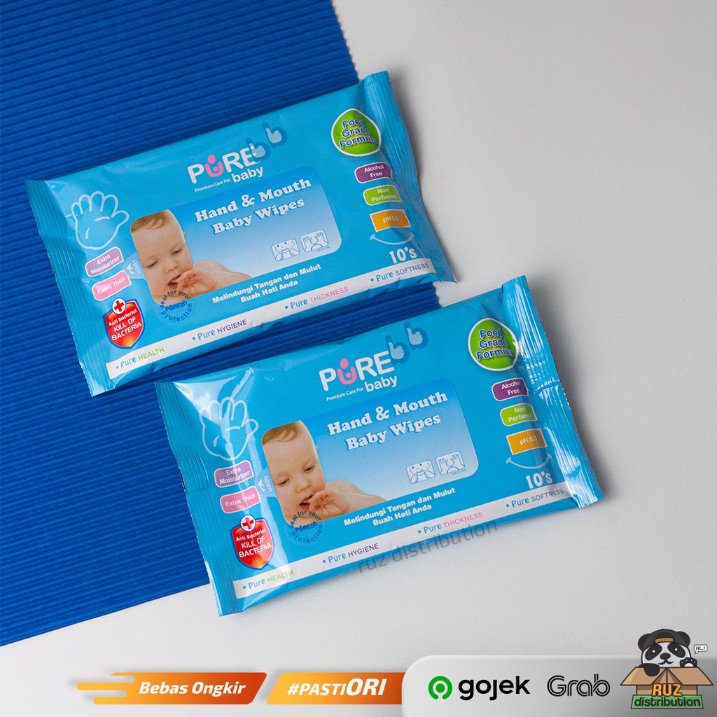 PURE Baby Hand Mouth Baby Wipes Aloevera 10s / Tissue Tisu Basah