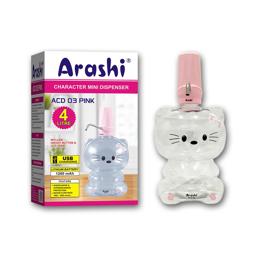 Arashi ACD 03 PINK Pompa Galon Karakter Elektrik Dispenser 4 Liter