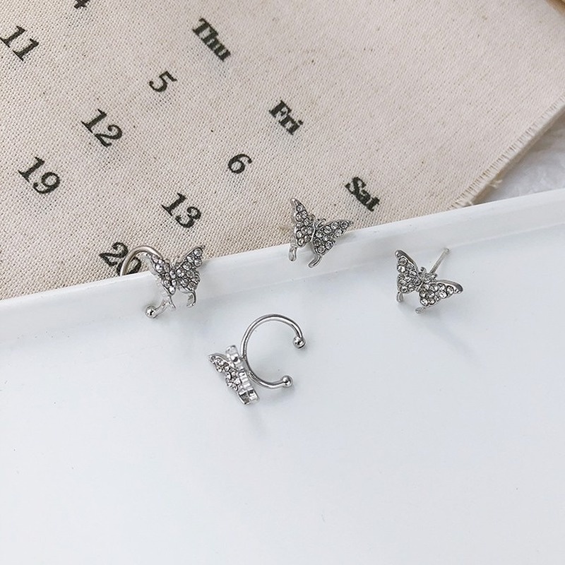 Korean version of super fairy temperament simple diamond butterfly earrings ins girl heart wild ear bone clip earrings