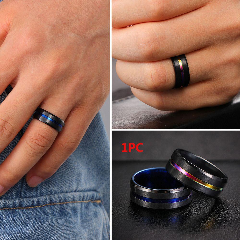 Lily Cincin Baja Titanium 8mm Pria Perhiasan Band